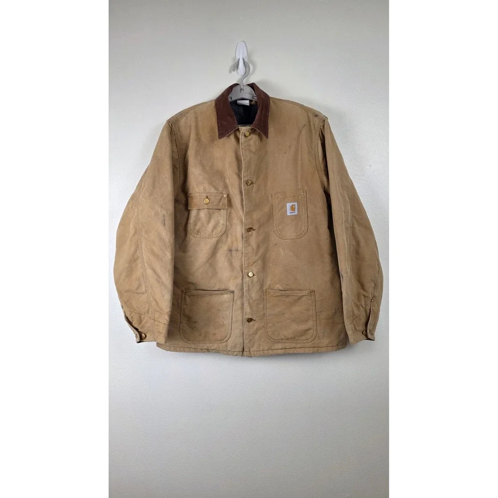 Carhartt Chore Coat Mens 46 Tall Tan Blanket Lined Duck Canvas Jacket Vintage